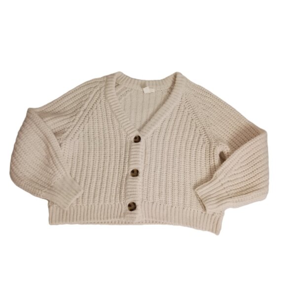 H&M Cream Chunky Knit Cropped Cardigan Sweater Women’s L Cozy Cottagecore - Picture 16 of 16